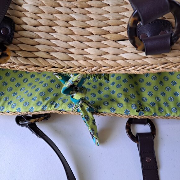 VERA BRADLEY Peacock Straw Tote Beach Pool Turquoise Green Seashells 2 Handles - Picture 15 of 15